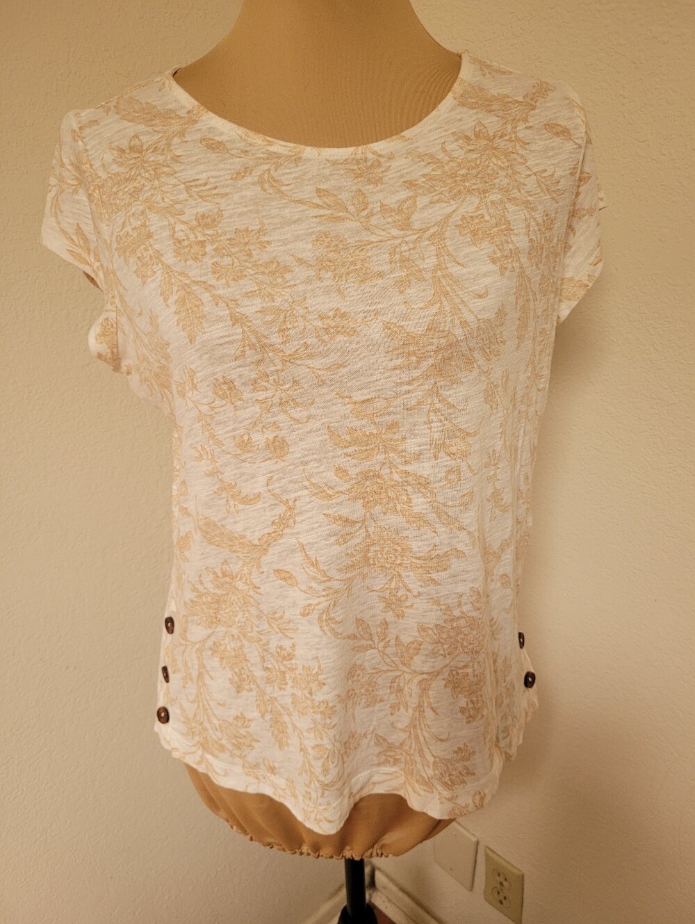 Laura Ashley Tan Floral Linen Blend Top
